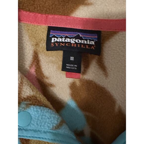 Patagonia Synchilla Snap-T Fleece Pullover Teal Pink Floral Camo Medium - Picture 2 of 11